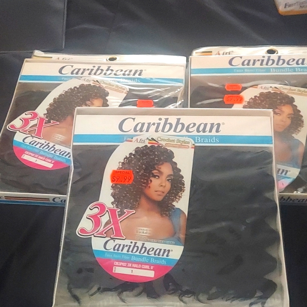 3X Caribbean Faux Remi Fiber Bundle Braids Hair. Hallo Curl 8 inches.